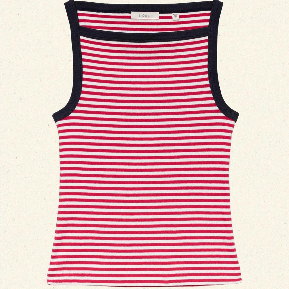 DOEN Navy and Red Striped Tank Top